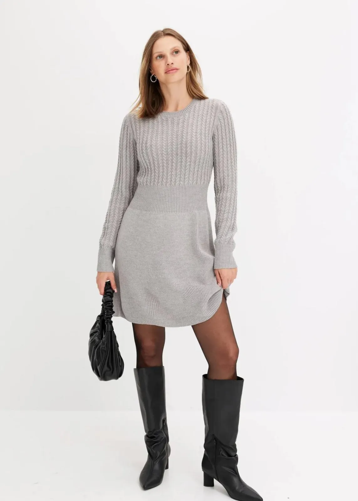 bonprix Kleider|Strickmode^Strickkleid grau meliert
