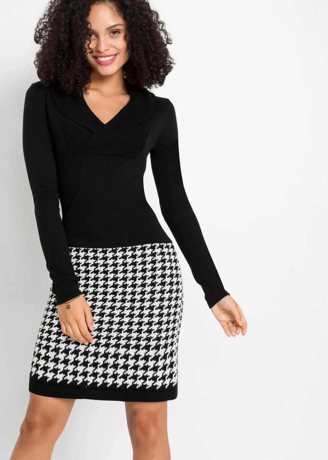bonprix Bekleidung·Umstandsmode|Bekleidung·Pullover & Strickjacken^Strickkleid schwarz/wollweiß