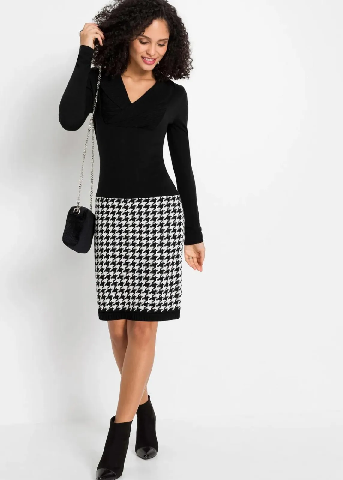 bonprix Bekleidung·Umstandsmode|Bekleidung·Pullover & Strickjacken^Strickkleid schwarz/wollweiß