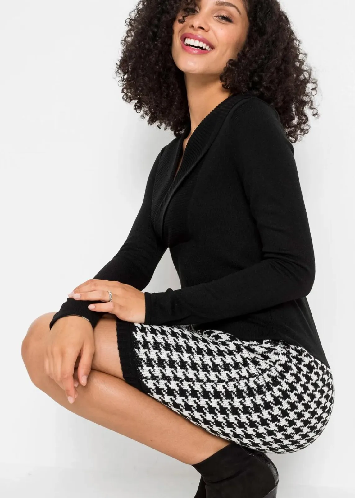 bonprix Bekleidung·Umstandsmode|Bekleidung·Pullover & Strickjacken^Strickkleid schwarz/wollweiß