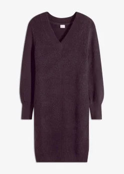 bonprix Kleider|Strickmode^Strickkleid pflaume meliert