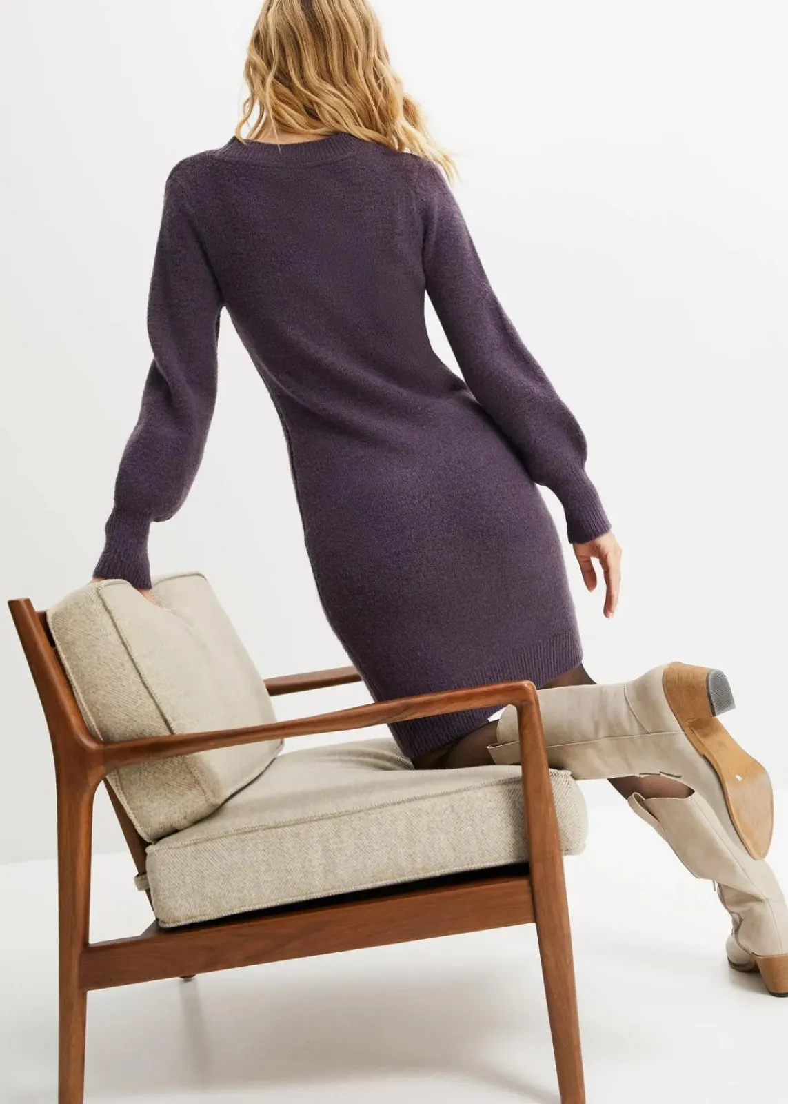 bonprix Kleider|Strickmode^Strickkleid pflaume meliert
