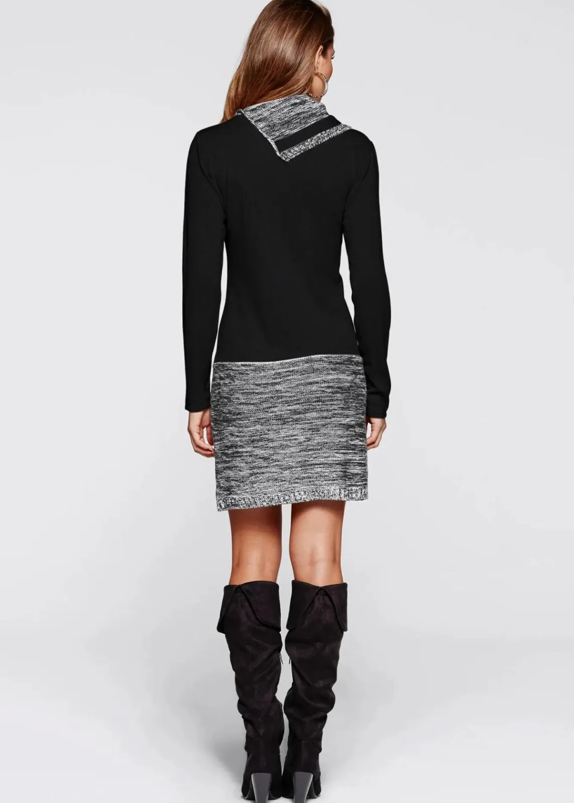 bonprix Strickmode|Kleider^Strickkleid schwarz/grau meliert