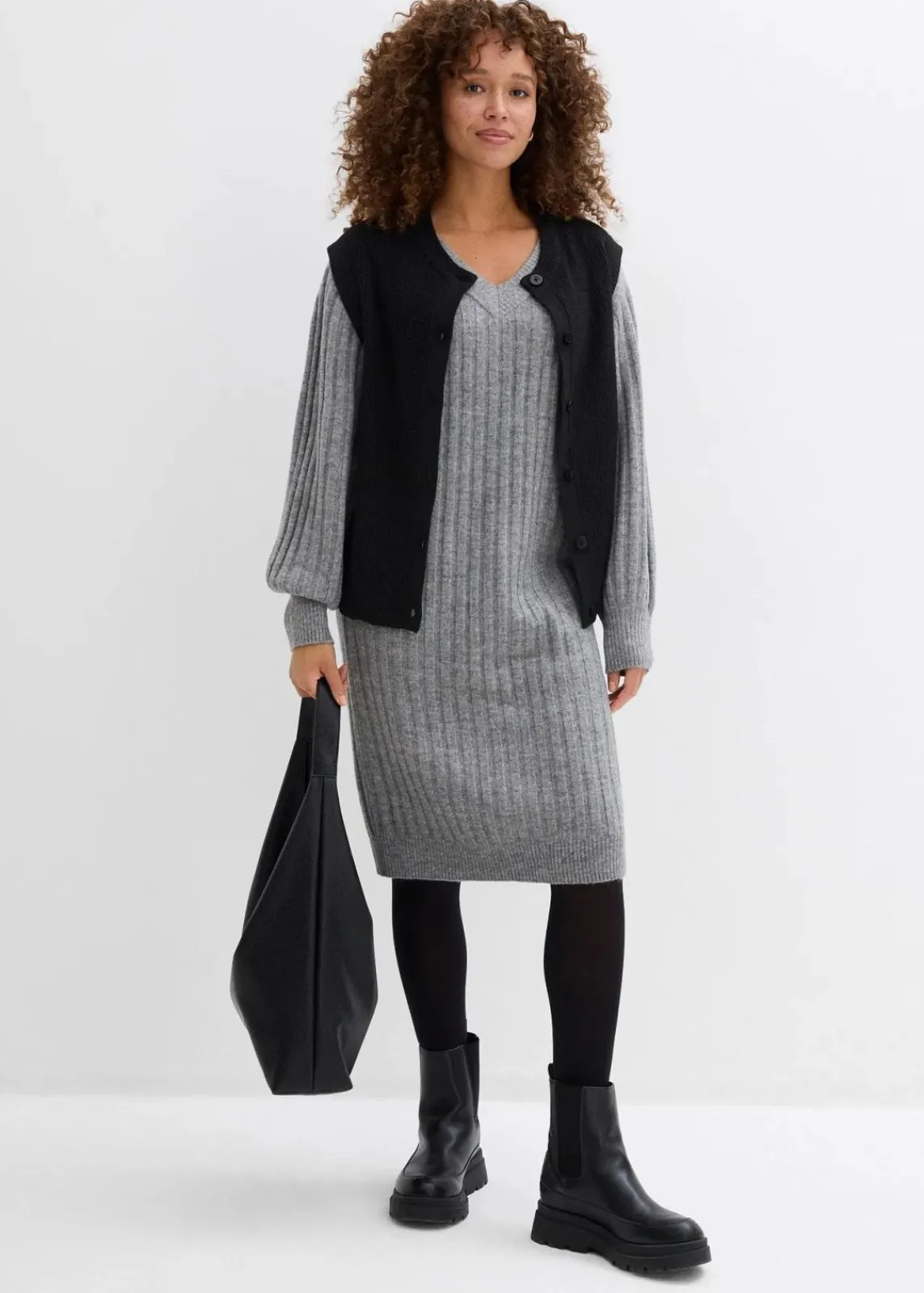 bonprix Bekleidung·Umstandsmode|Bekleidung·Pullover & Strickjacken^Strickkleid grau meliert