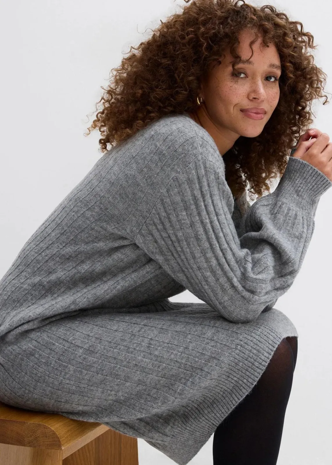 bonprix Bekleidung·Umstandsmode|Bekleidung·Pullover & Strickjacken^Strickkleid grau meliert