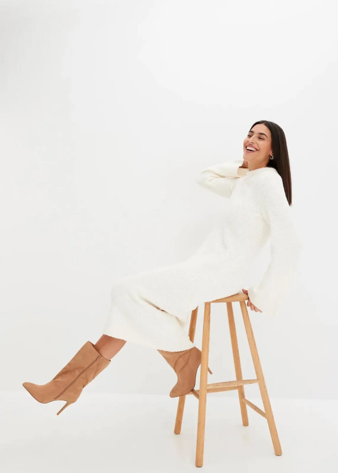 bonprix Bekleidung·Umstandsmode|Bekleidung·Pullover & Strickjacken^Strickkleid aus Bouclé wollweiß