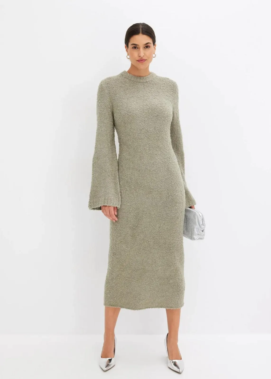 bonprix Kleider|Strickmode^Strickkleid aus Bouclé seegras