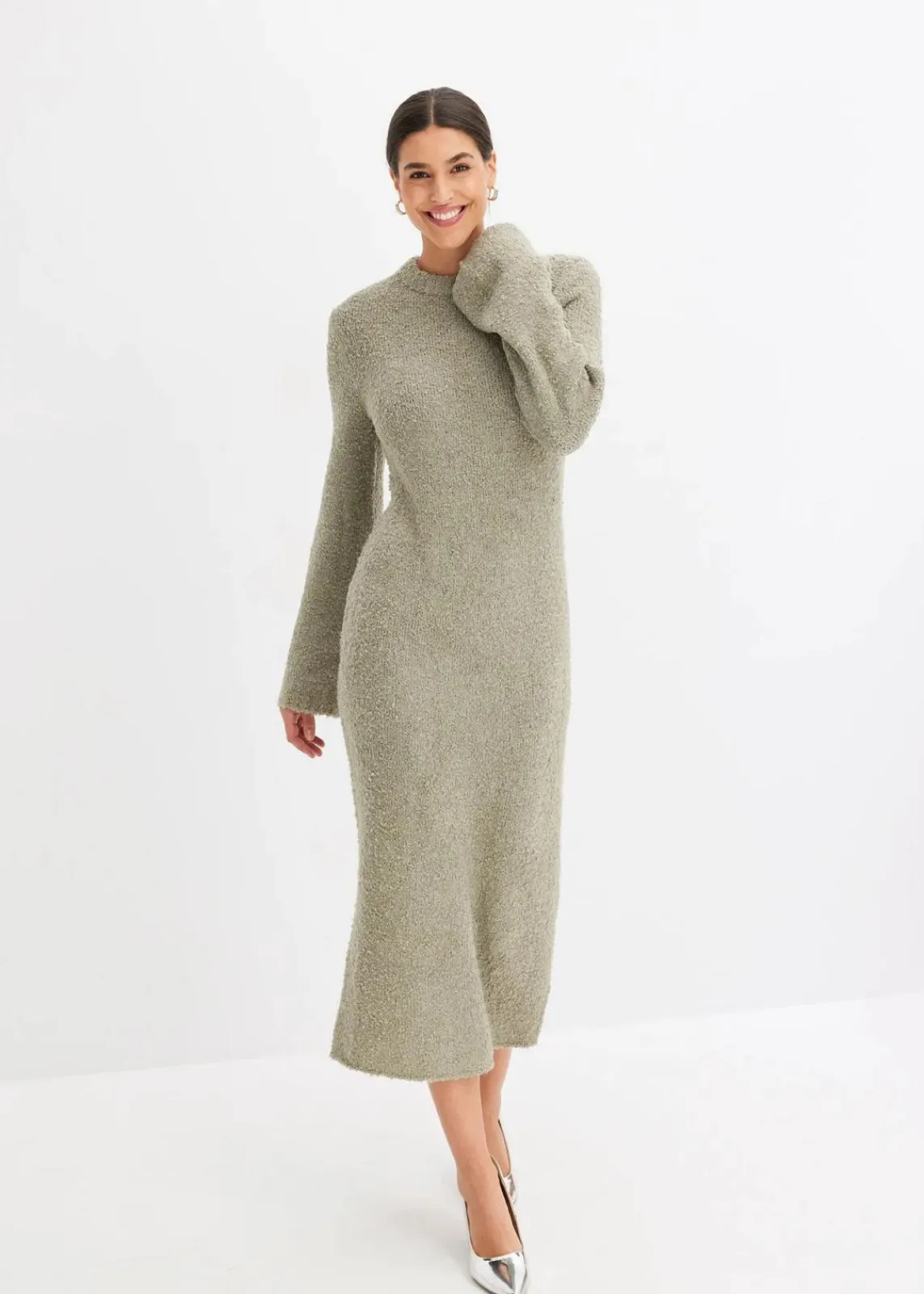 bonprix Kleider|Strickmode^Strickkleid aus Bouclé seegras