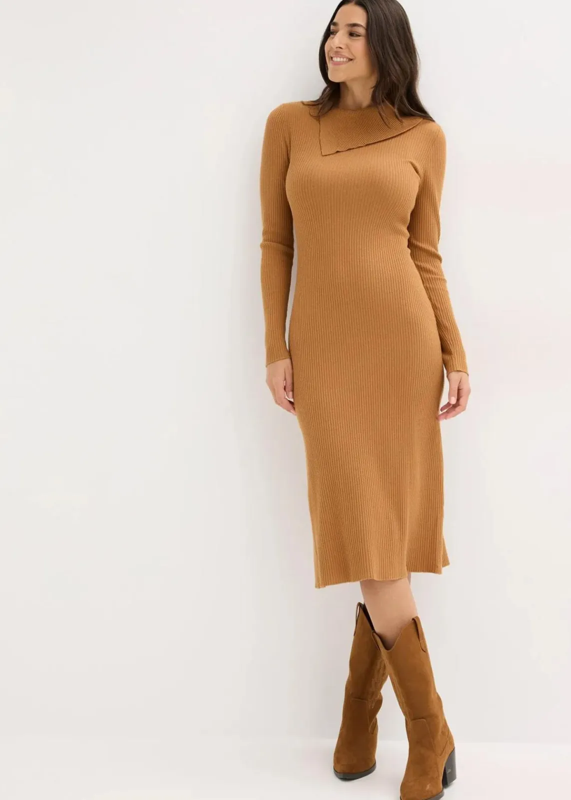 bonprix Bekleidung·Umstandsmode|Bekleidung·Pullover & Strickjacken^Strickkleid aus fließendem Viskose-Mix haselnuss