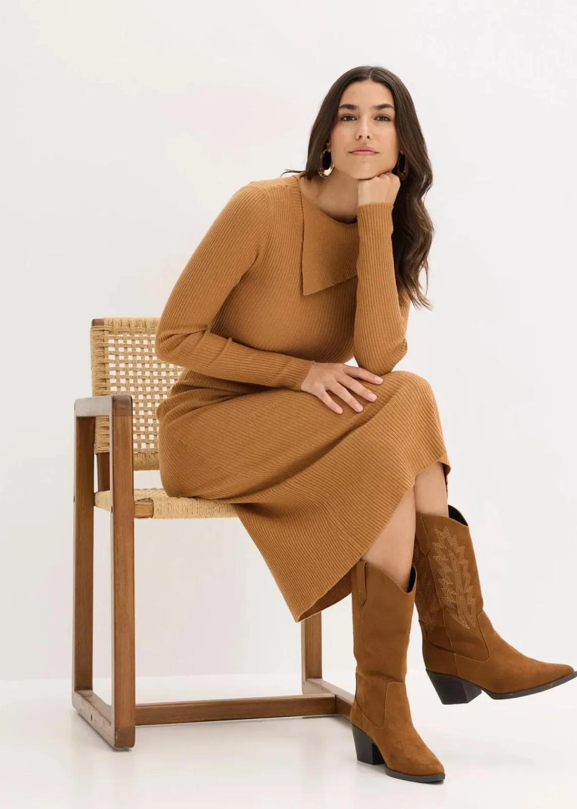 bonprix Bekleidung·Umstandsmode|Bekleidung·Pullover & Strickjacken^Strickkleid aus fließendem Viskose-Mix haselnuss