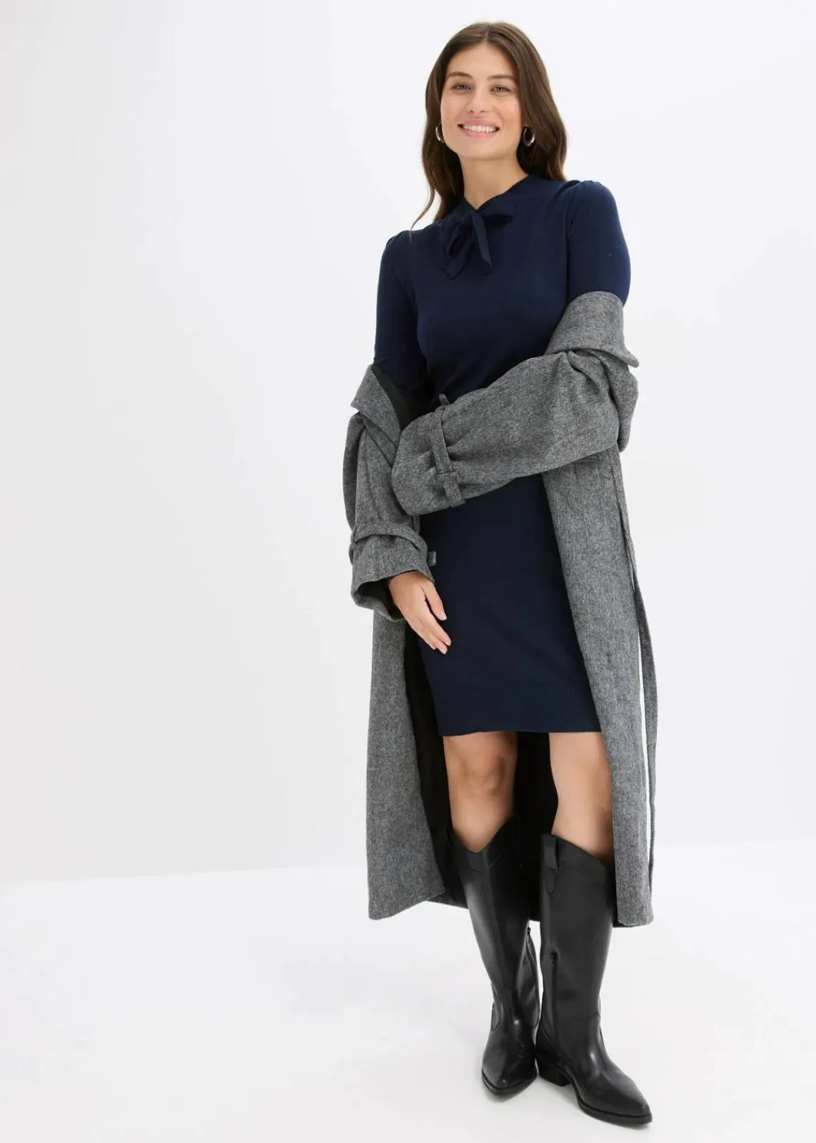bonprix Bekleidung·Umstandsmode|Strickmode^Strickkleid aus fließendem Viskose-Mix dunkelblau
