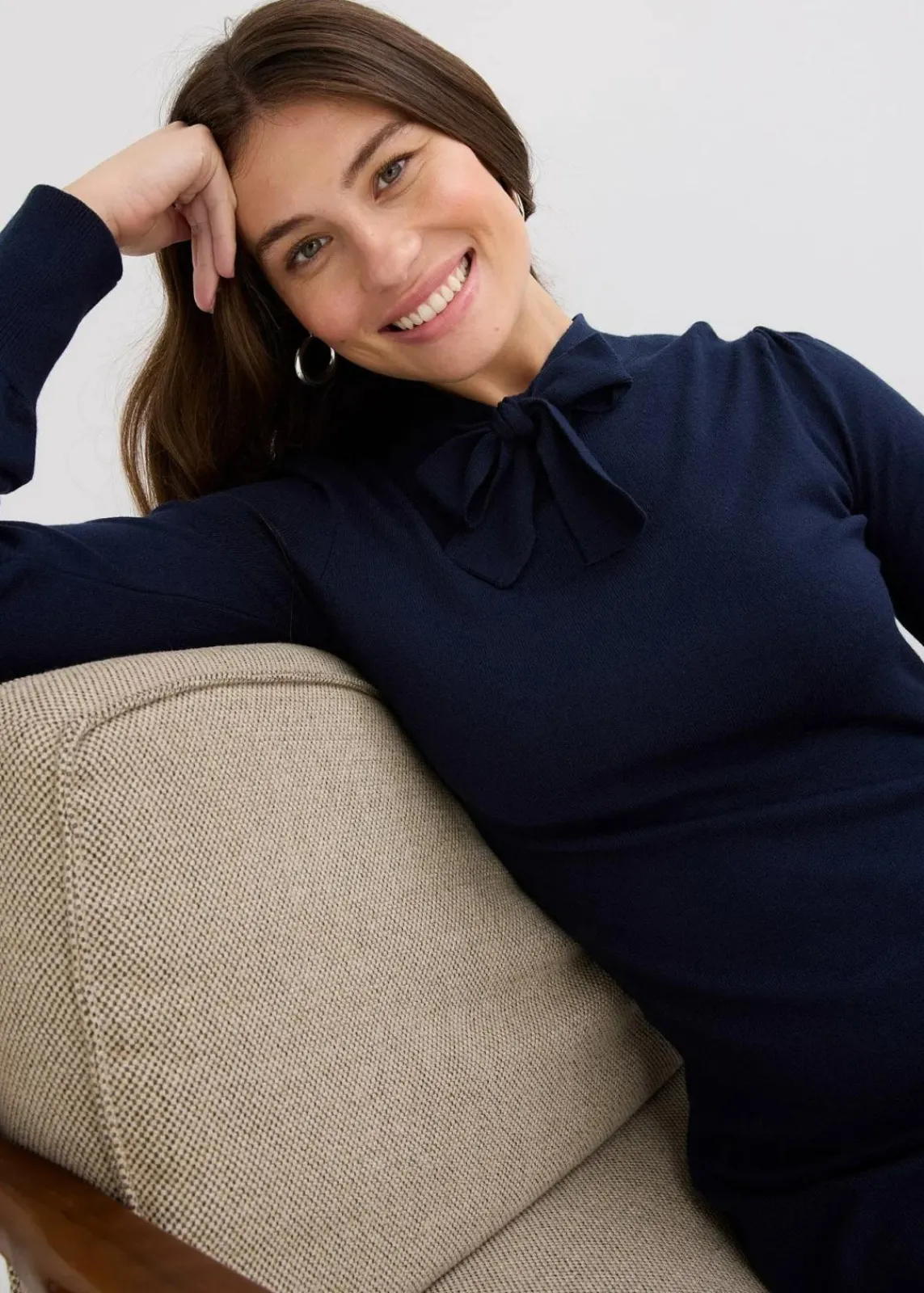 bonprix Bekleidung·Umstandsmode|Strickmode^Strickkleid aus fließendem Viskose-Mix dunkelblau