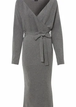 bonprix Kleider|Strickmode^Strickkleid aus fließendem Viskose-Mix anthrazit meliert