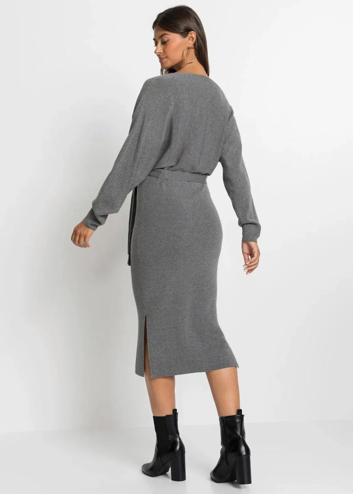 bonprix Kleider|Strickmode^Strickkleid aus fließendem Viskose-Mix anthrazit meliert