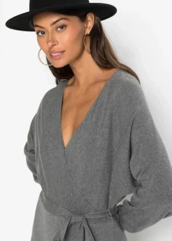 bonprix Kleider|Strickmode^Strickkleid aus fließendem Viskose-Mix anthrazit meliert
