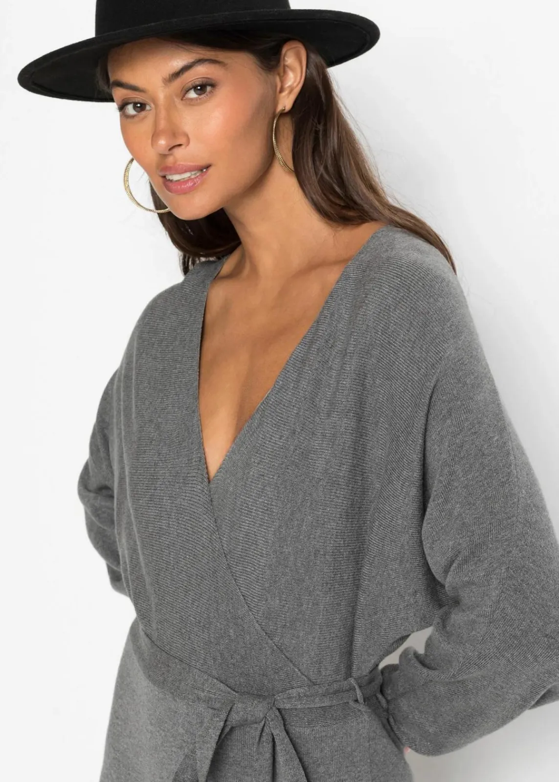 bonprix Kleider|Strickmode^Strickkleid aus fließendem Viskose-Mix anthrazit meliert