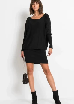 bonprix Bekleidung·Umstandsmode|Strickmode^Strickkleid aus fließendem Viskose-Mix schwarz
