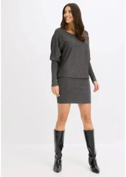 bonprix Bekleidung·Umstandsmode|Strickmode^Strickkleid aus fließendem Viskose-Mix anthrazit meliert