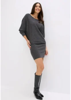 bonprix Bekleidung·Umstandsmode|Strickmode^Strickkleid aus fließendem Viskose-Mix anthrazit meliert