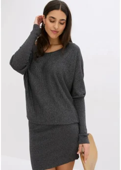 bonprix Bekleidung·Umstandsmode|Strickmode^Strickkleid aus fließendem Viskose-Mix anthrazit meliert