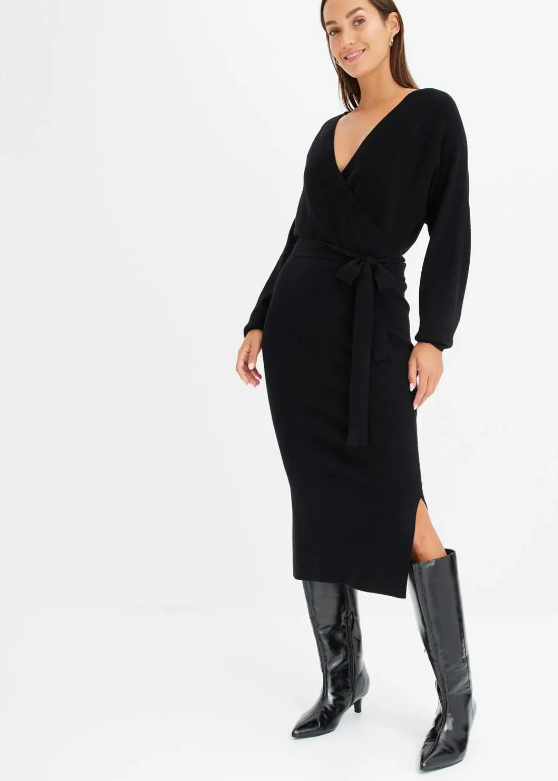 bonprix Kleider|Strickmode^Strickkleid aus fließendem Viskose-Mix schwarz