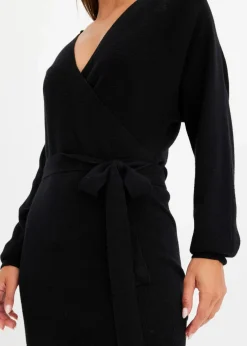 bonprix Kleider|Strickmode^Strickkleid aus fließendem Viskose-Mix schwarz