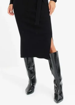 bonprix Kleider|Strickmode^Strickkleid aus fließendem Viskose-Mix schwarz