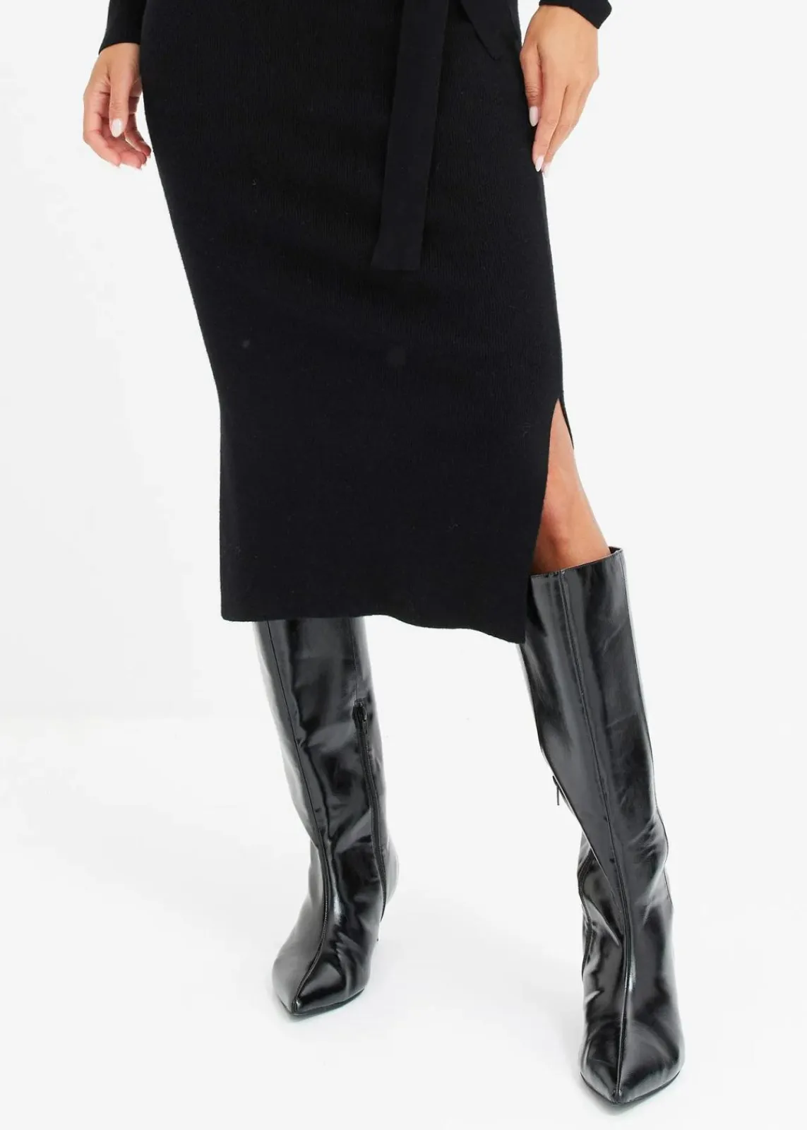 bonprix Kleider|Strickmode^Strickkleid aus fließendem Viskose-Mix schwarz