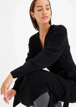 bonprix Kleider|Strickmode^Strickkleid aus fließendem Viskose-Mix schwarz