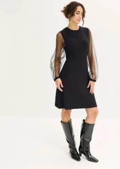 bonprix Bekleidung·Umstandsmode|Bekleidung·Pullover & Strickjacken^Strickkleid aus fließendem Viskose-mix schwarz