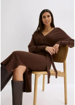 bonprix Bekleidung·Umstandsmode|Bekleidung·Pullover & Strickjacken^Strickkleid aus fließendem Viskose-Mix braun