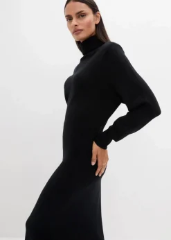 bonprix Kleider|Strickmode^Strickkleid aus Merinowolle schwarz