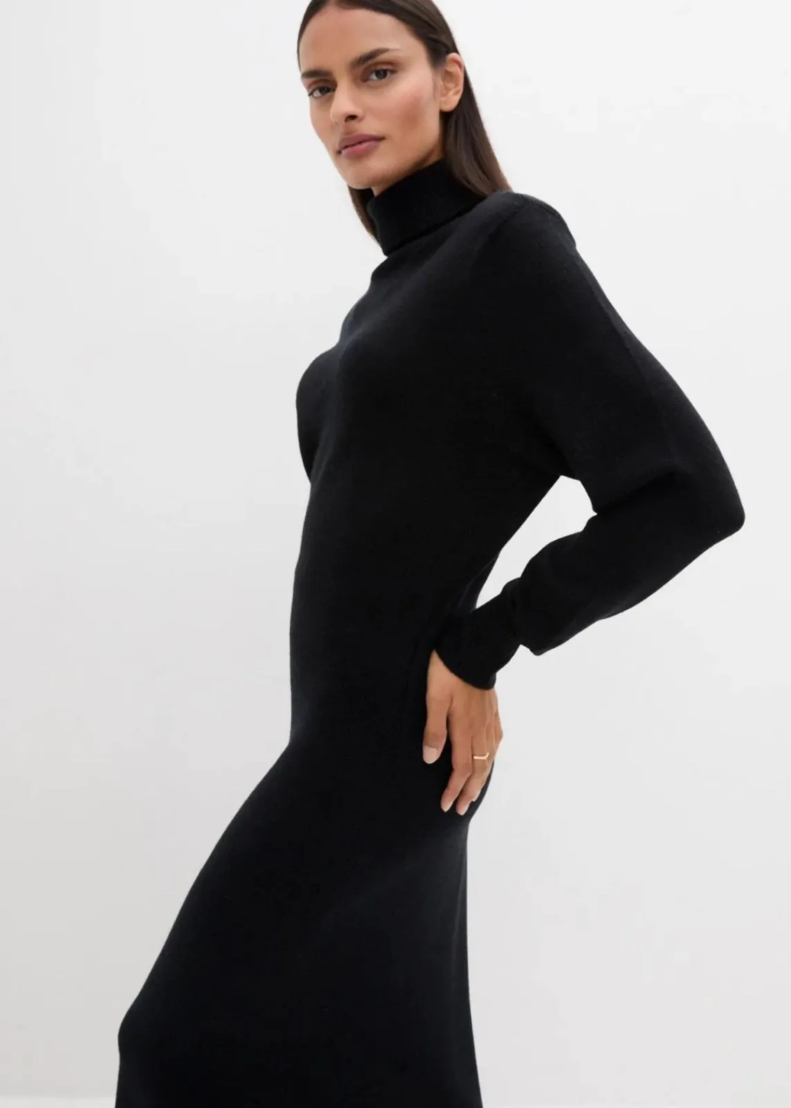 bonprix Kleider|Strickmode^Strickkleid aus Merinowolle schwarz
