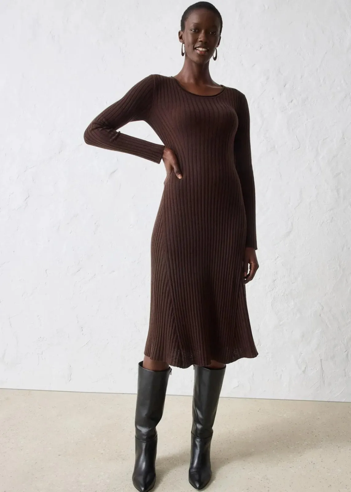 bonprix Kleider|Strickmode^Strickkleid aus Merinowolle dunkelbraun
