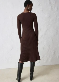 bonprix Kleider|Strickmode^Strickkleid aus Merinowolle dunkelbraun