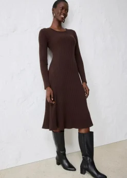 bonprix Kleider|Strickmode^Strickkleid aus Merinowolle dunkelbraun