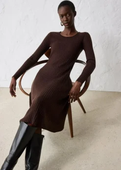 bonprix Kleider|Strickmode^Strickkleid aus Merinowolle dunkelbraun