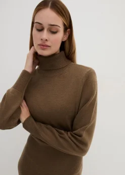 bonprix Kleider|Strickmode^Strickkleid aus Merinowolle walnussbraun