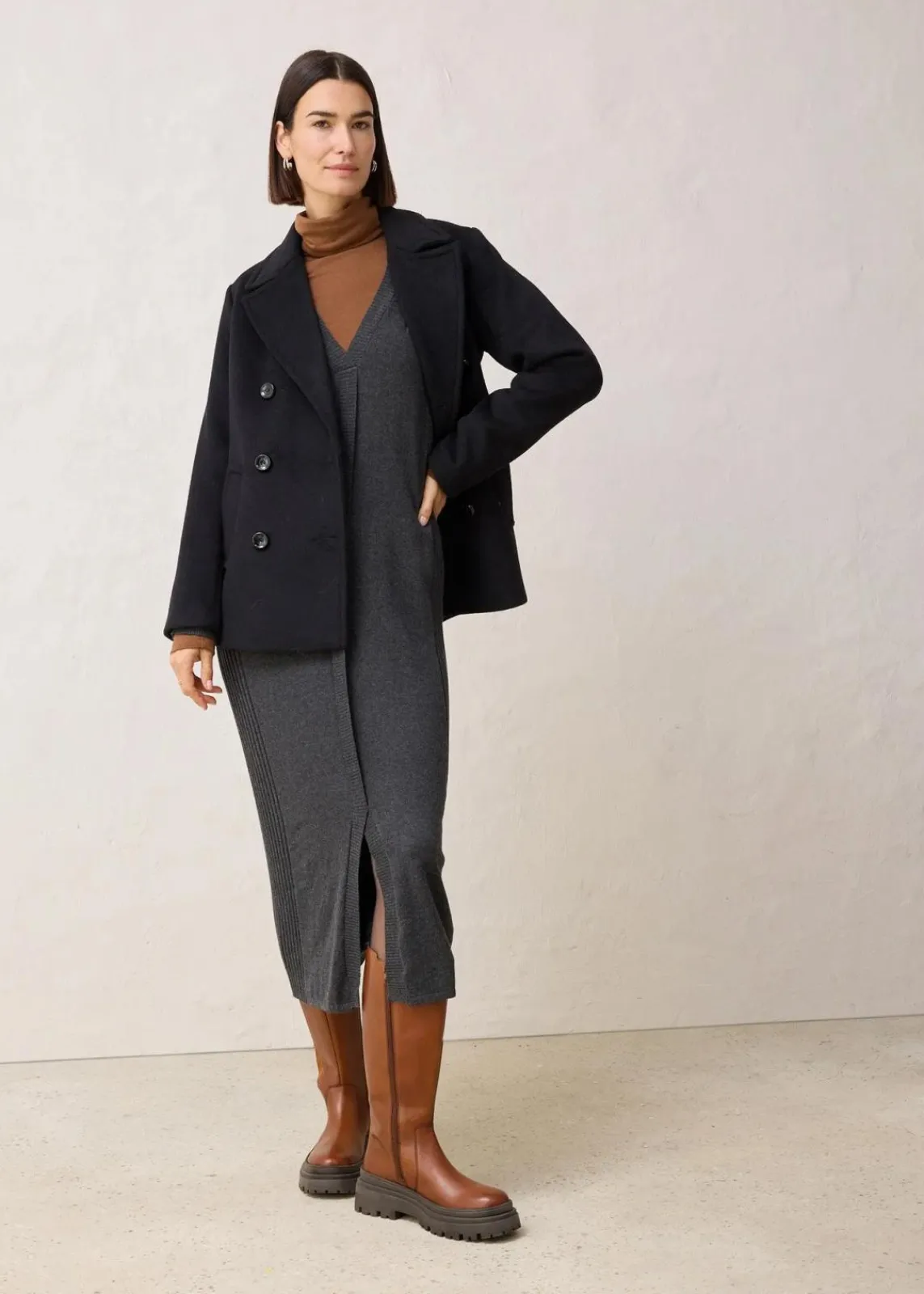 bonprix Bekleidung·Umstandsmode|Strickmode^Strickkleid aus Merinowolle anthrazit meliert