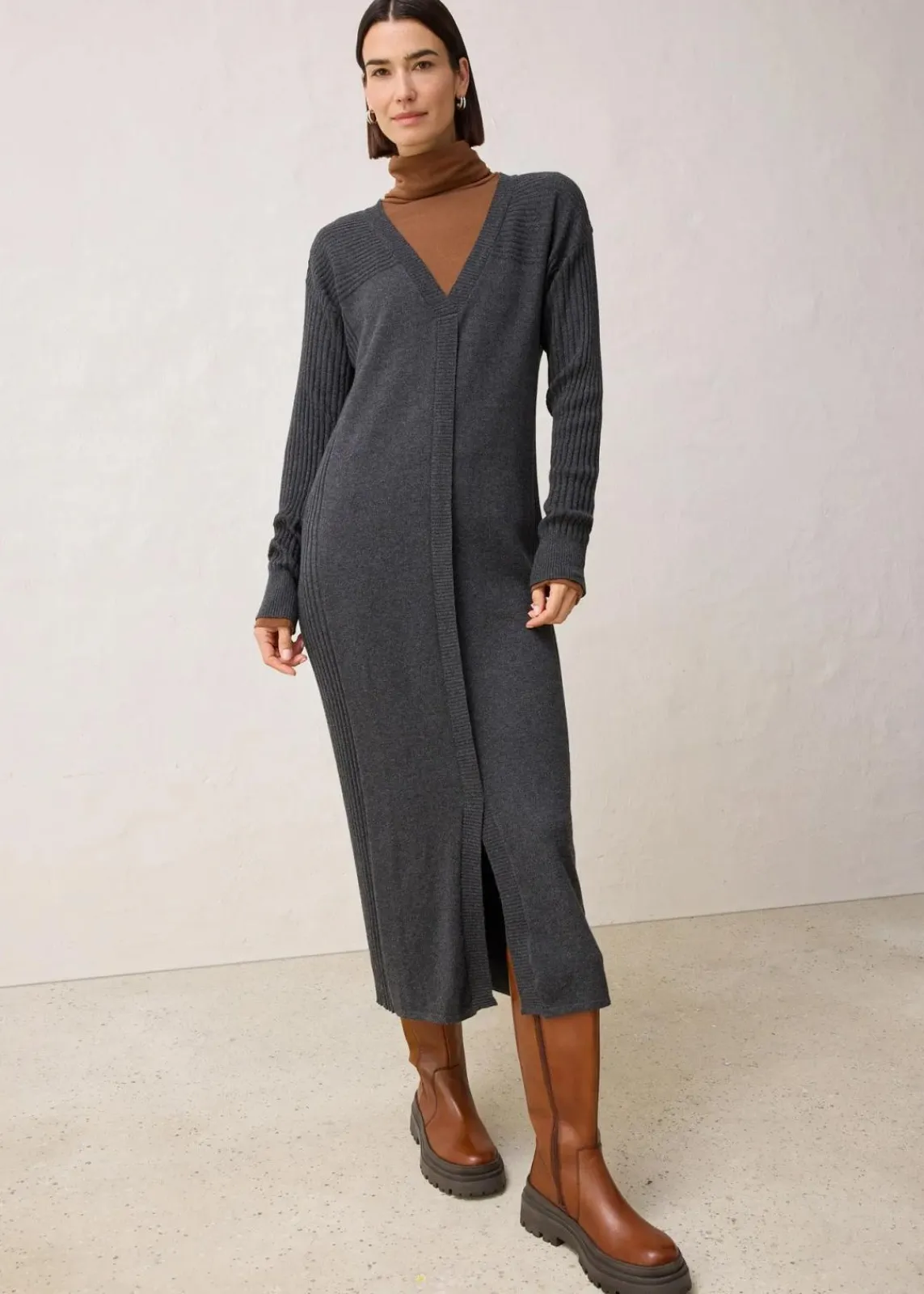 bonprix Bekleidung·Umstandsmode|Strickmode^Strickkleid aus Merinowolle anthrazit meliert