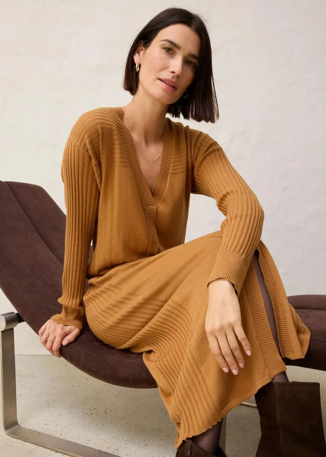 bonprix Bekleidung·Umstandsmode|Strickmode^Strickkleid aus Merinowolle haselnuss