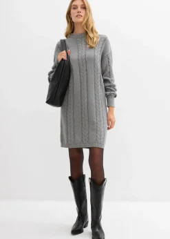 bonprix Bekleidung·Umstandsmode|Strickmode^Strickkleid aus reiner Baumwolle grau meliert