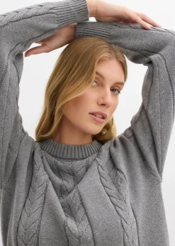 bonprix Bekleidung·Umstandsmode|Strickmode^Strickkleid aus reiner Baumwolle grau meliert