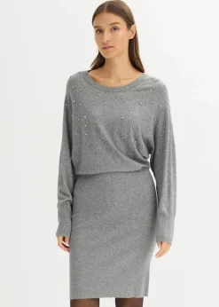 bonprix Kleider|Strickmode^Strickkleid aus softem Viskose-Mix grau meliert