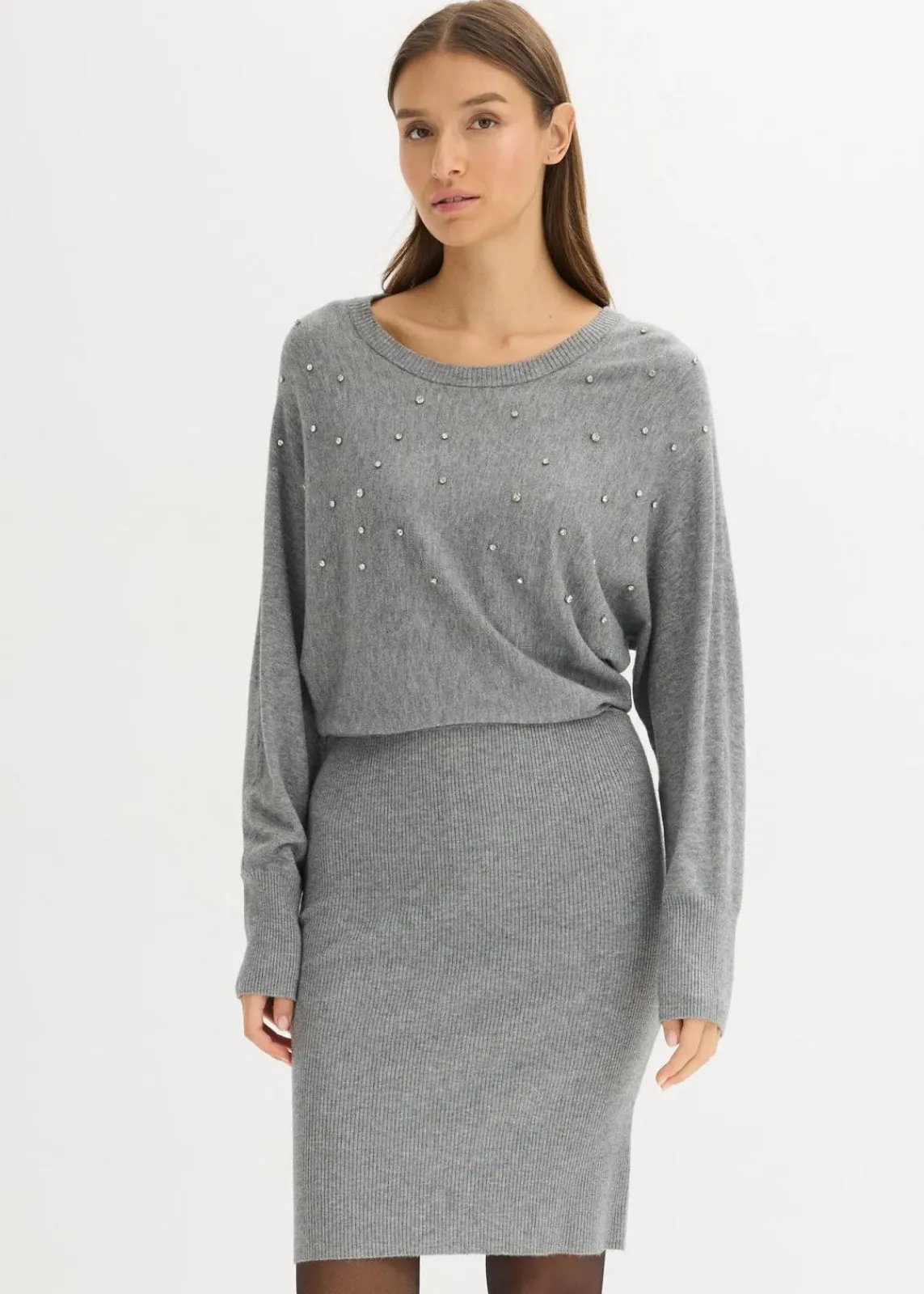 bonprix Kleider|Strickmode^Strickkleid aus softem Viskose-Mix grau meliert
