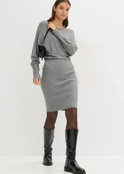 bonprix Kleider|Strickmode^Strickkleid aus softem Viskose-Mix grau meliert