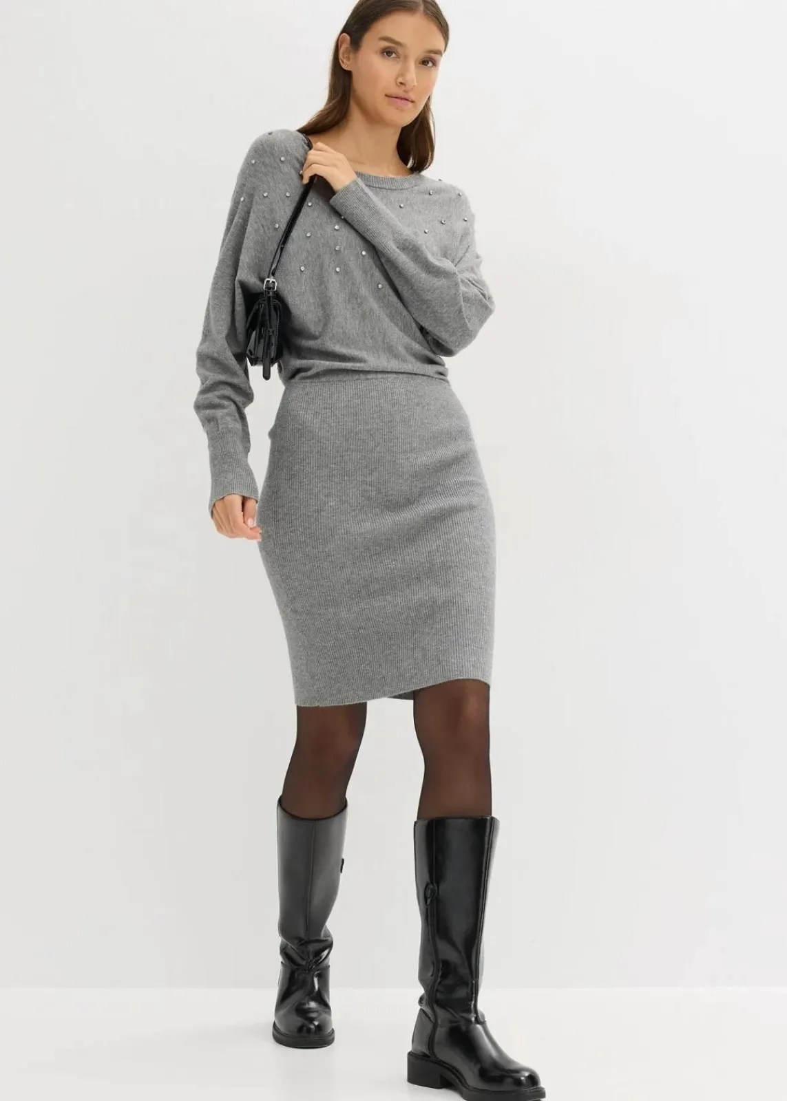 bonprix Kleider|Strickmode^Strickkleid aus softem Viskose-Mix grau meliert