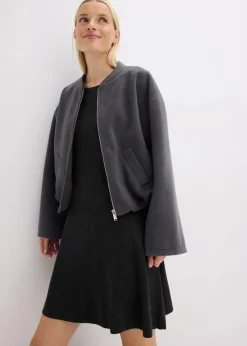 bonprix Kleider|Strickmode^Strickkleid aus softem Viskose-Mix anthrazit meliert