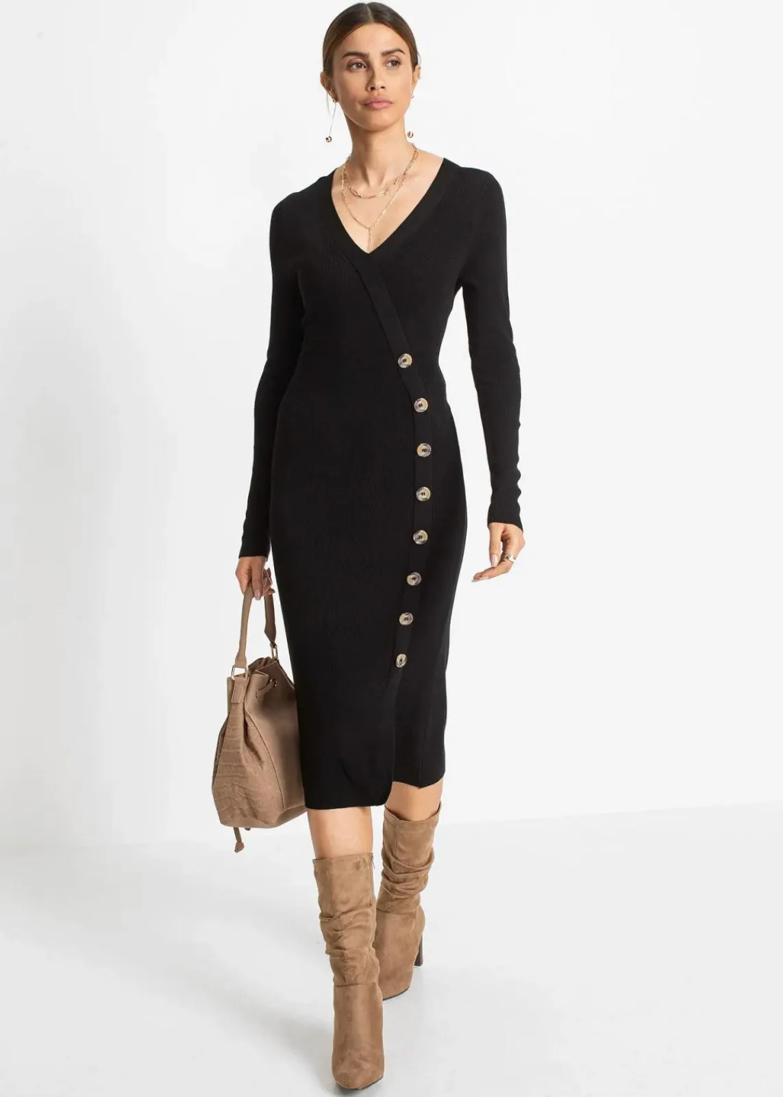 bonprix Bekleidung·Umstandsmode|Bekleidung·Pullover & Strickjacken^Strickkleid aus Viskose-Mix schwarz