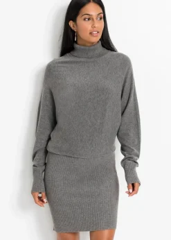 bonprix Bekleidung·Pullover & Strickjacken|Kleider^Strickkleid aus Viskose-Mix grau meliert